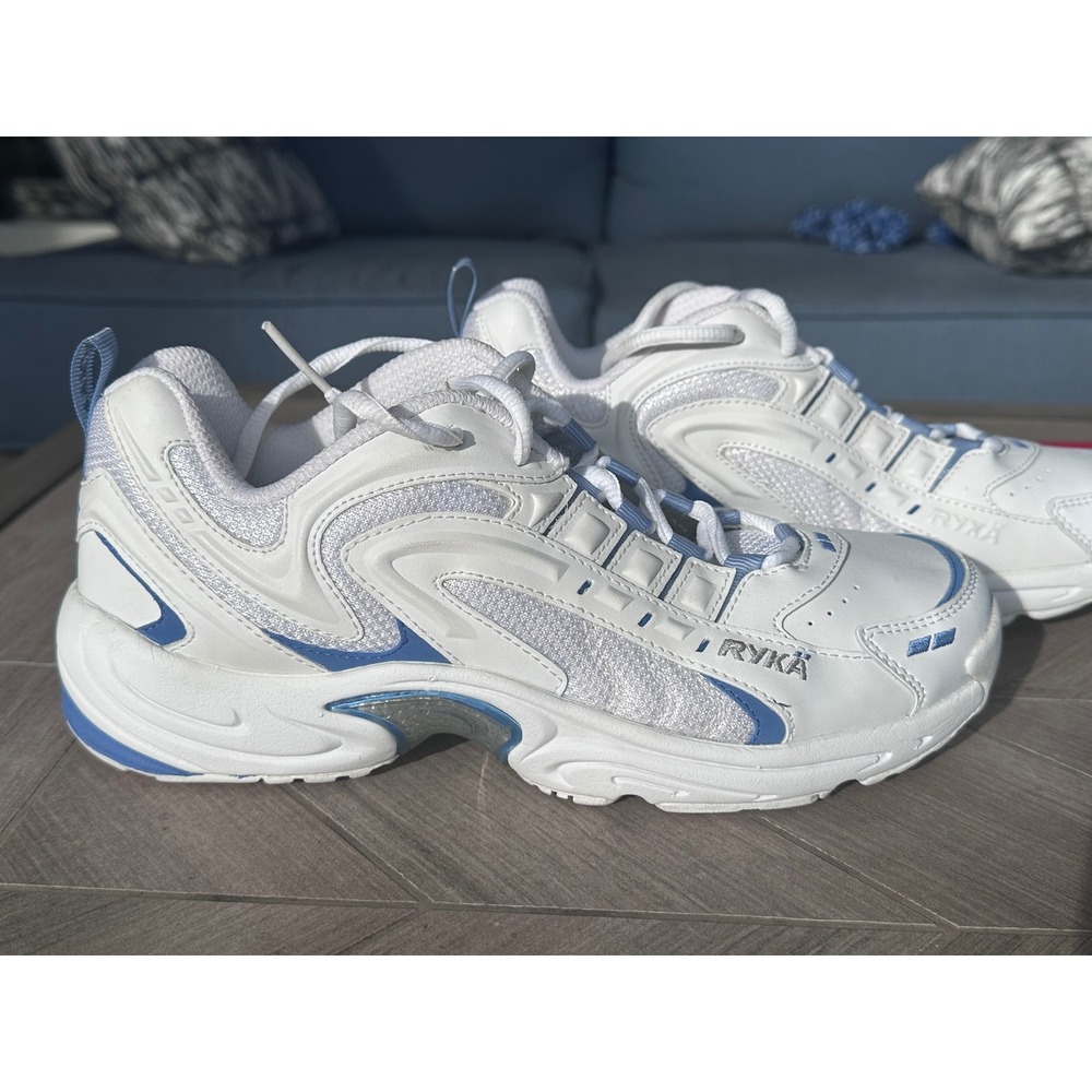Ryka Light Sneakers Womens 8M White Blue 0406Y16712 Good Chunky Walking Shoes - Picture 11 of 13
